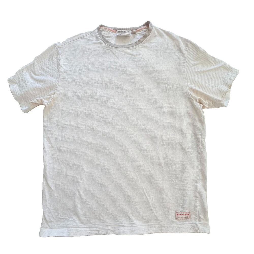 SCOTCH & SODA AMSTERDAM Shirt Mens L Ivory Waffle Textured Stretch Knit T Shirt